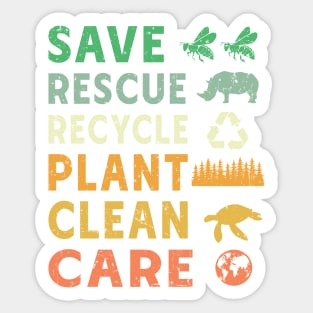 Save Rescue Recycle Plant Clean care Sticker